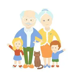 爷爷奶奶的一天.家庭.快乐可爱的老夫妇,与孙子照片