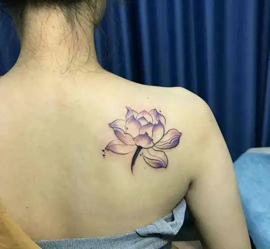 小清新荷花纹身图片_肩部背部传统清新植物原创成品纹身图案