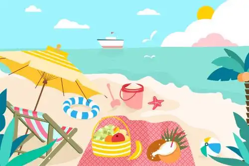 休闲旅游海边夏日沙滩插画