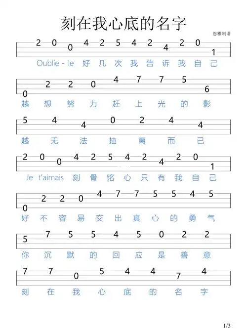 刻在我心底的名字尤克里里新手指弹谱