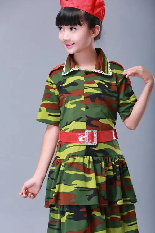 儿童兵娃娃演出服男童女童迷彩裙军服小女兵舞蹈服装少儿军装套