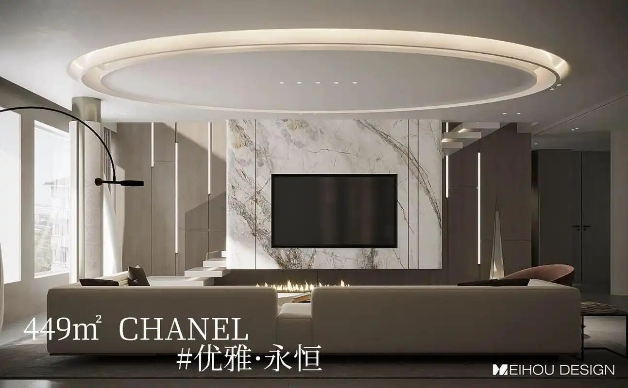 449㎡顶奢复式 | 客厅·椭圆形悬浮吊顶太绝了 7515项目面积:449