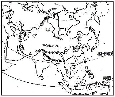 读亚欧大陆示意图完成下列问题