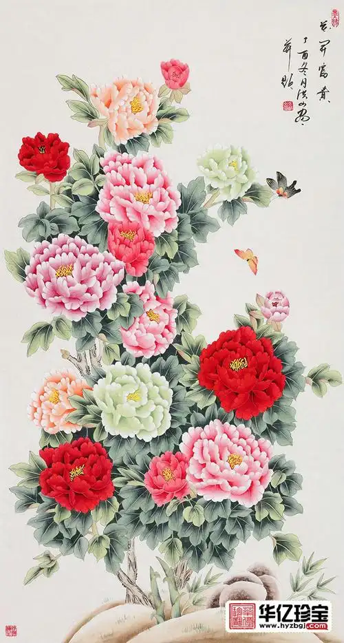 张洪山六尺竖幅牡丹图花开富贵