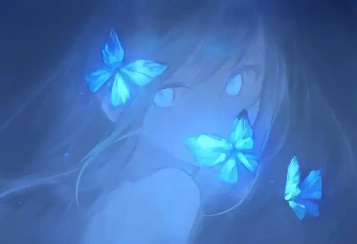 蝴蝶 女孩 蓝色 原图