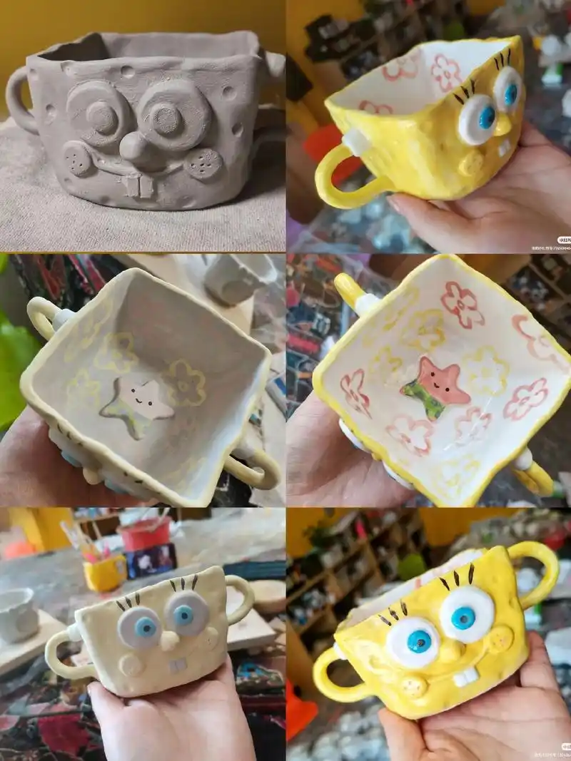 海绵宝宝手捏陶瓷杯.#陶艺 #手绘陶瓷 #手捏杯 #手捏陶艺 - 抖音