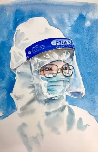 向去一线的医护人员致敬,没想到-anne张 水彩