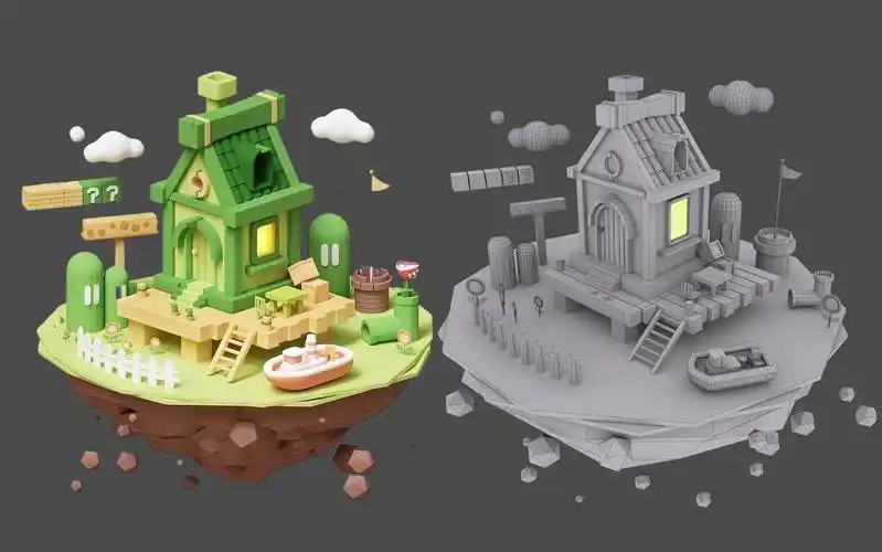 【3dmax场景建模】风格化卡通海滩小屋模型制作,适合新手的场景建模