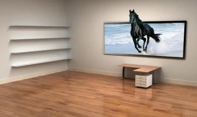 桌面的壁纸 大概是一个房间 有个书架 有张桌子 可以把电脑图标放上面