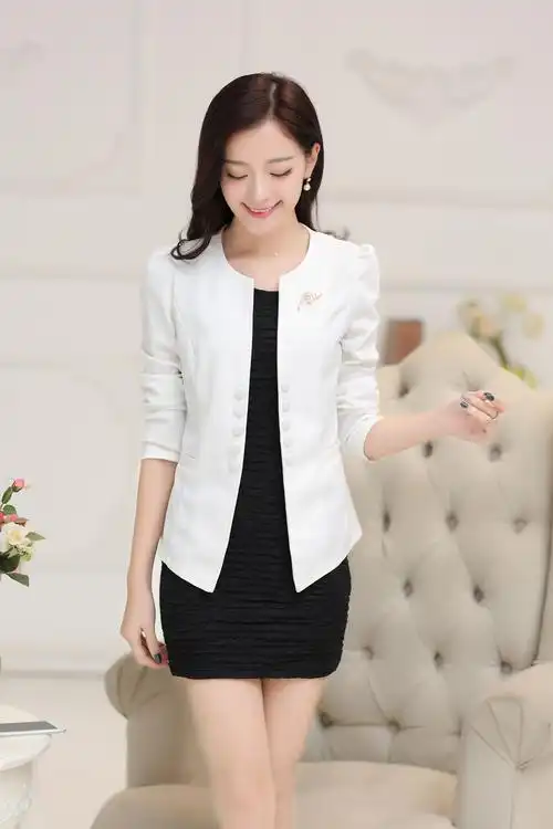 热销春秋装外套女款_2019春秋季新款韩版修身长袖女款圆领小西装外套