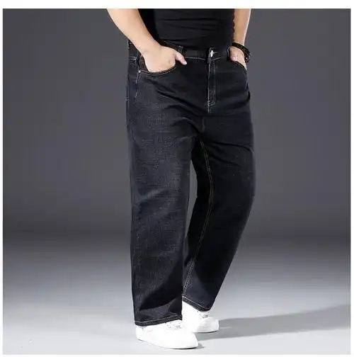 中老年人男士夏季加大加肥牛仔裤大码牛仔裤男士宽松直筒弹力加肥加大