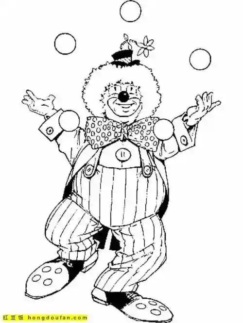 10张马戏团表演中的小丑卡通小学生涂色简笔画-红豆饭小学生简笔画