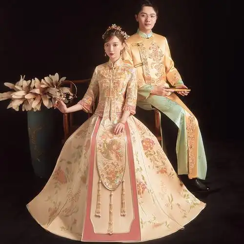 秀禾服2021新款出阁服敬酒礼服中式嫁衣龙凤褂新娘新郎结婚情侣装