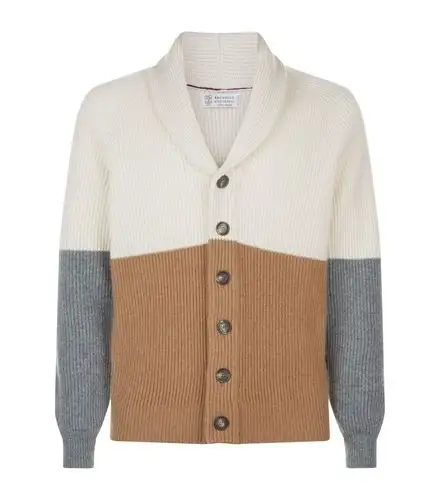 mens colorblock shawl-collar cardigan, medium beige