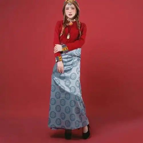 康巴藏袍女民族风藏装女半身裙藏式假藏袍藏族服装一片式裹裙藏服围裙