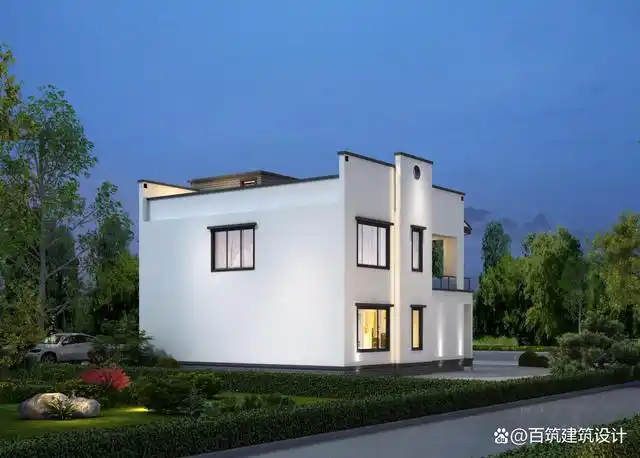 带庭院的新中式二层,挑空别墅更有空间感