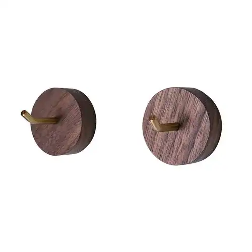 卫生间门口圆形挂钩免钉黄铜粘钩实木木质关门粘钩