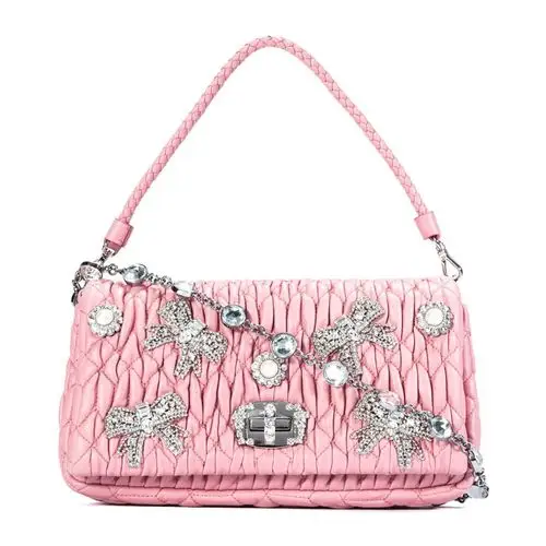 miumiu(缪缪) #浅粉色褶皱皮质水钻装饰限量款女士单肩两用包