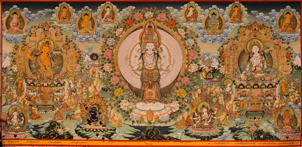 唐卡是藏传佛教中特有的一种宗教用品和绘画艺术,它是刺绣或绘制在布