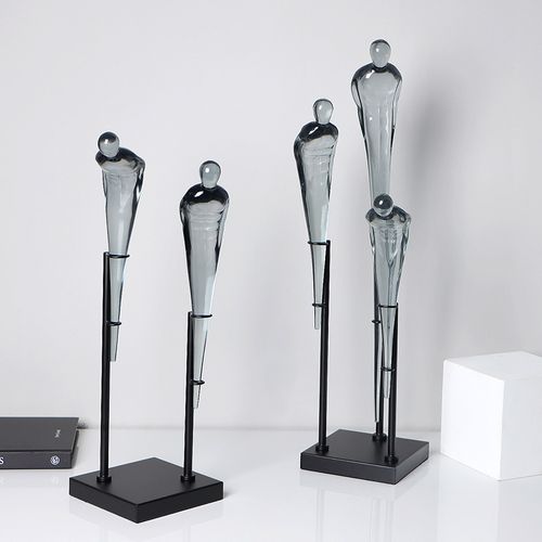 酒店前台鞠躬迎宾人物透明树脂软装饰品摆件售楼部大堂玄关工艺品