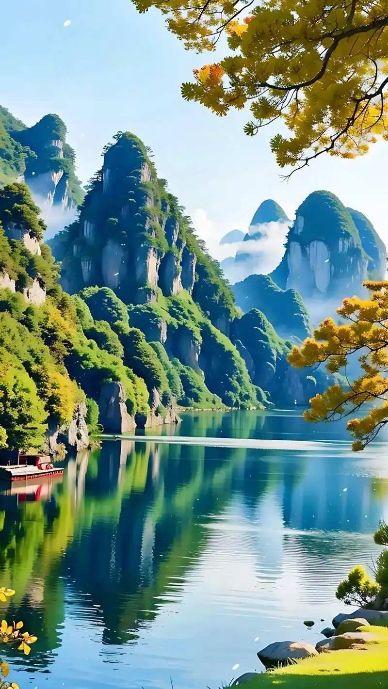 人间仙境世外桃源江南小镇,春天的桂林山水美景,青山绿水,红色 - 抖音