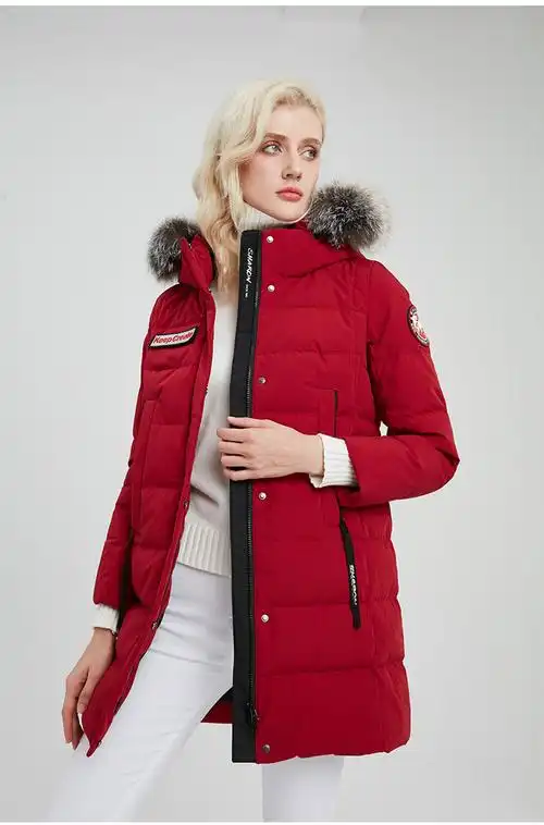 雪伦鹅绒羽绒服女中长款秋冬外套女学生银狐大毛领修身款商场同款