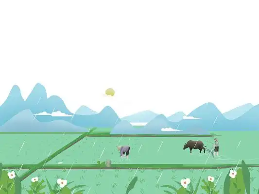 绿色小清新卡通手绘二十四节气谷雨稻田场景元素png素材