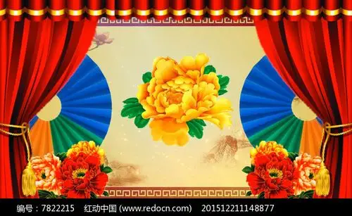 戏曲曲艺舞台扇子牡丹背景视频