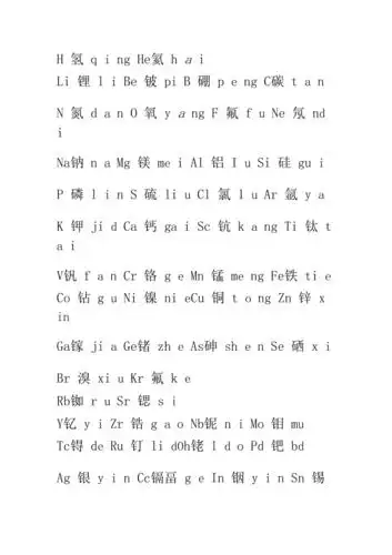 元素周期表拼音版