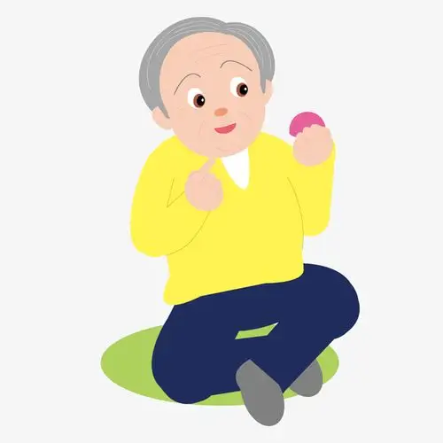 黄衣服老爷爷端坐吃东西