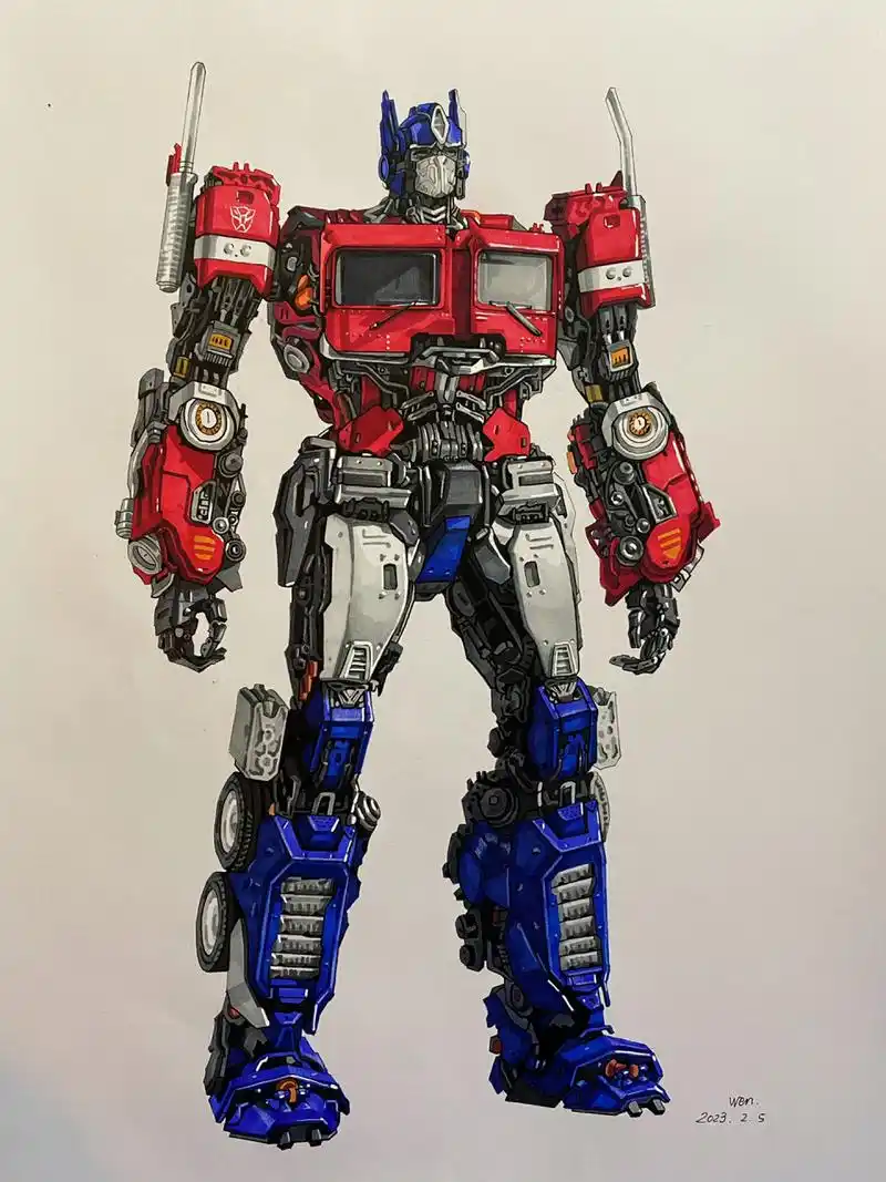 马克笔手绘变形金刚 外传擎天柱 完成  感谢兄弟提供的素材图片 最近