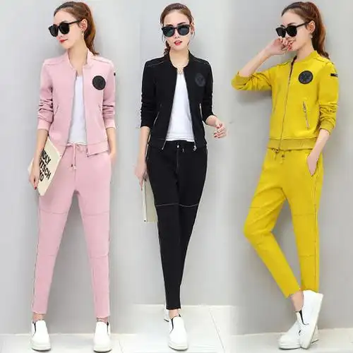 女士休闲套装女款时尚休闲套装春秋女新款韩版修身显瘦休闲运动三件套