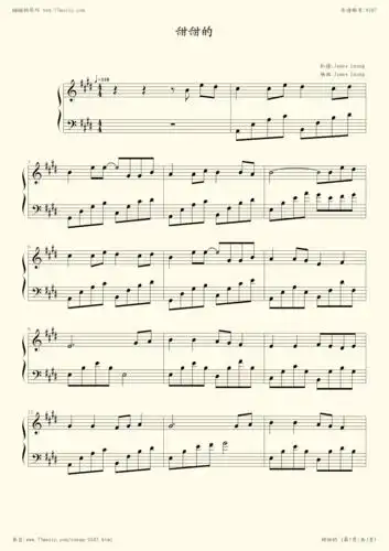 《甜甜的,钢琴谱》周杰伦|弹吧|钢琴谱|吉他谱|钢琴曲|乐谱|五线谱