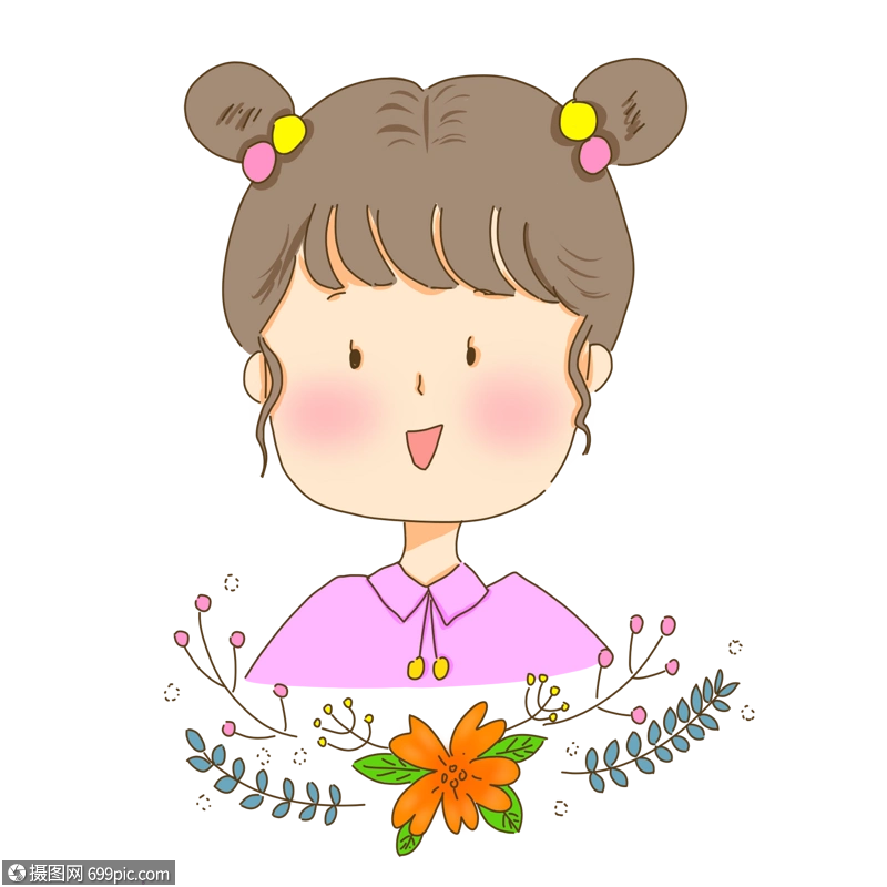 扎丸子头的可爱小女孩夏日手绘