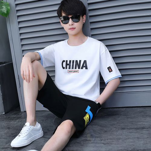 柏乐迪短袖t恤男孩帅气两件套小学生夏季12-16岁纯棉套装13大童衣服