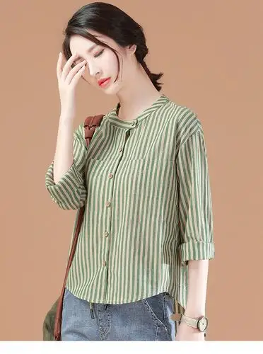 服饰内衣 女装 女士衬衫 > 施悦名 竖条纹衬衫女韩版 2020春装新款