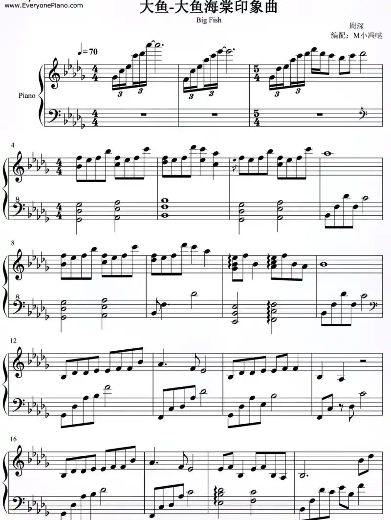 大鱼钢琴谱分享.大鱼五线谱分享.点赞收藏,关注留言🙏两手指 - 抖音