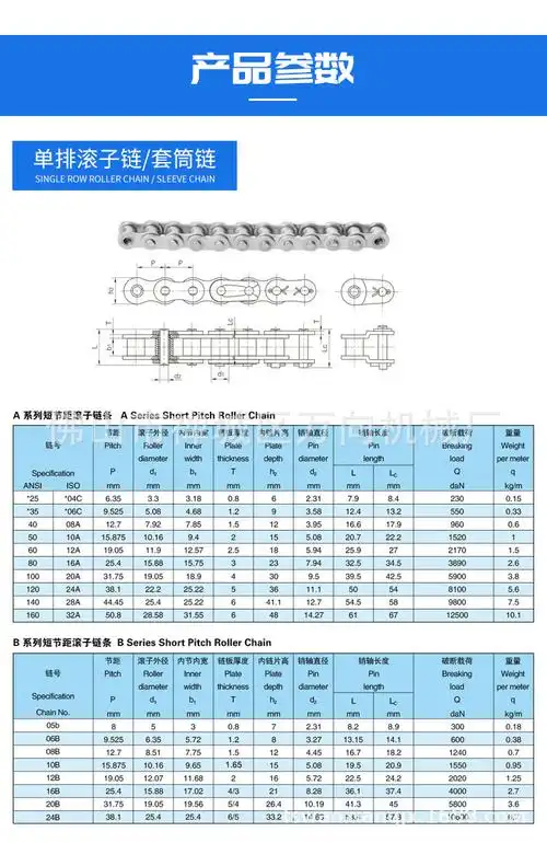 东华自强工业单排链条06c 06b 08a 08b 10a 10b 12a