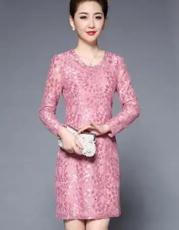 时尚新娘母结婚庆婚礼妈妈装蕾丝连衣裙春夏装婚宴年轻气质礼服 粉色