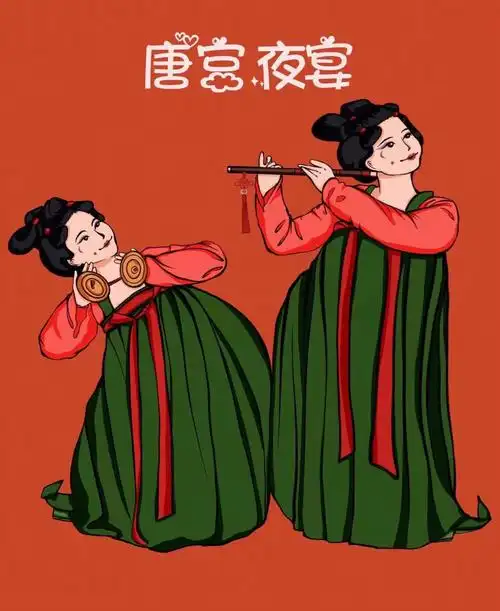 唐宫夜宴插画憨态可掬的小姐姐太可爱啦