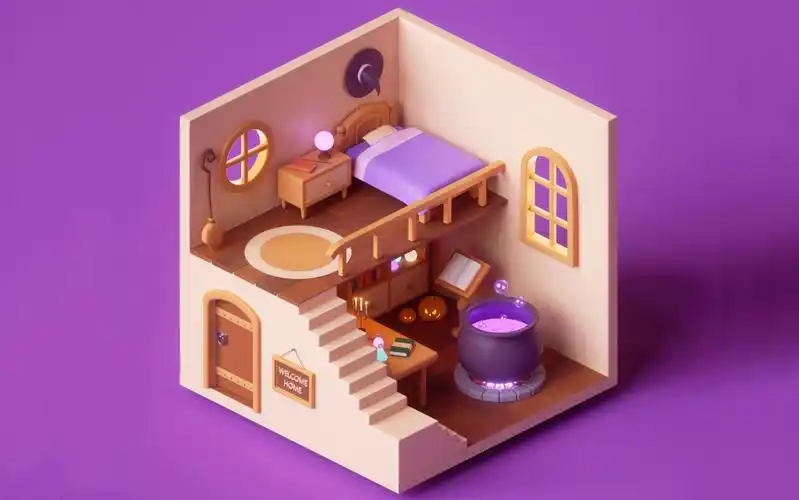 【maya场景建模】卡通室内小场景制作,模型布线与贴图教学,全程干货无