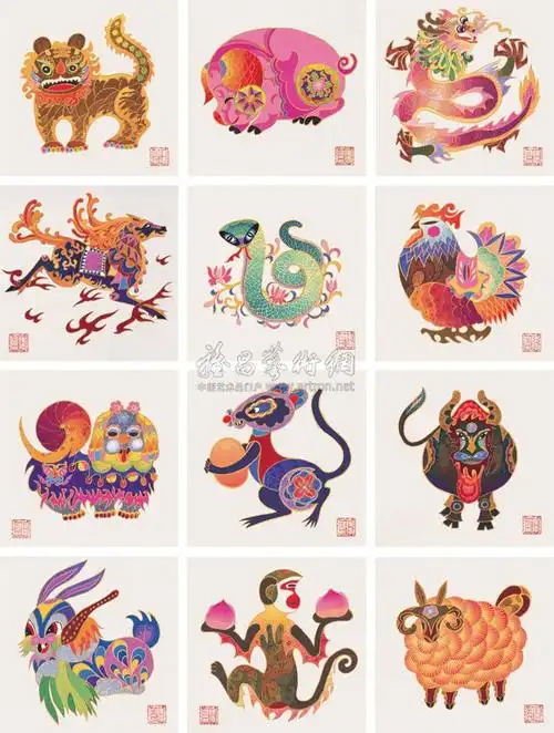 0183 十二生肖 镜框 设色纸本