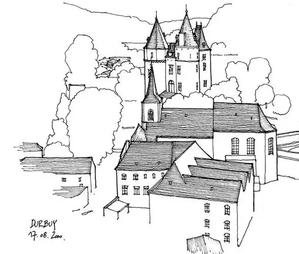 九,欧洲建筑物素描图八,村落手绘建筑物素描图七,国外街道素描图六,古