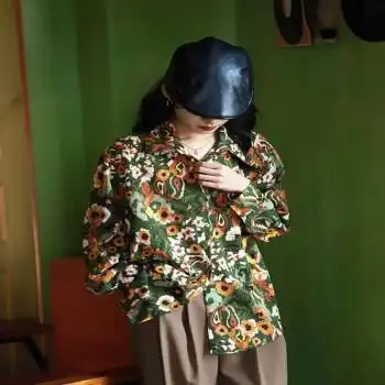 博珏鹿不作港风花色衬衫女复古港味印花春秋长袖衬衣内搭薄款小众外套