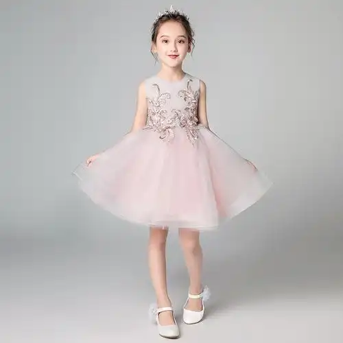 儿童礼服公主裙花童小主持人礼服女童蓬蓬纱婚纱裙走秀演出服钢琴