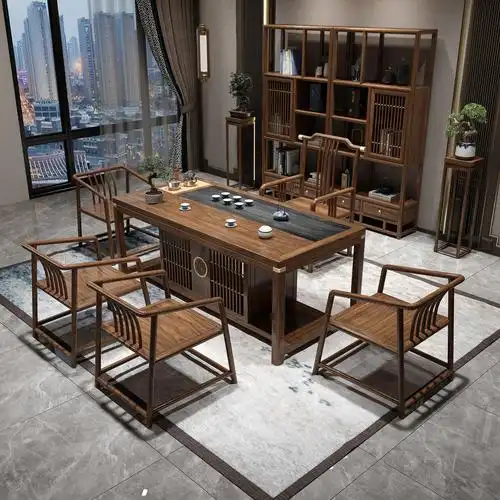 中式茶桌茶楼新中式茶桌椅组合家用泡茶台套装一体禅意差混同原木