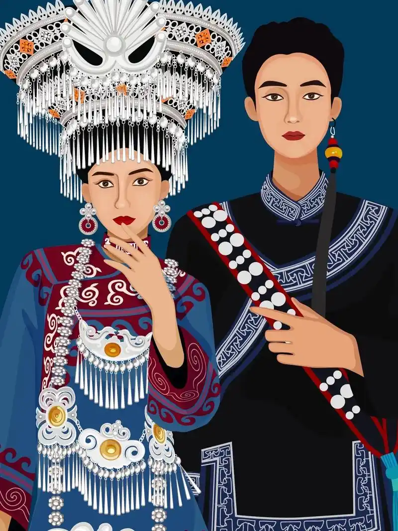 最近画的彝族人物,有点好看98,必 - 抖音