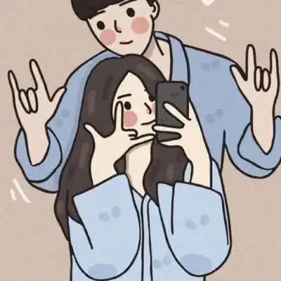 高清一左一右的极简手绘情侣头像图片