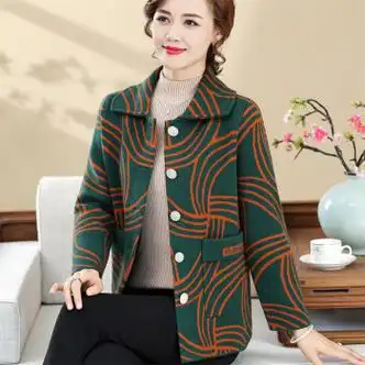 耕衣设中年妈妈春秋羊毛大衣毛呢外套女宽松上衣胖装洋气质阔太太绿色