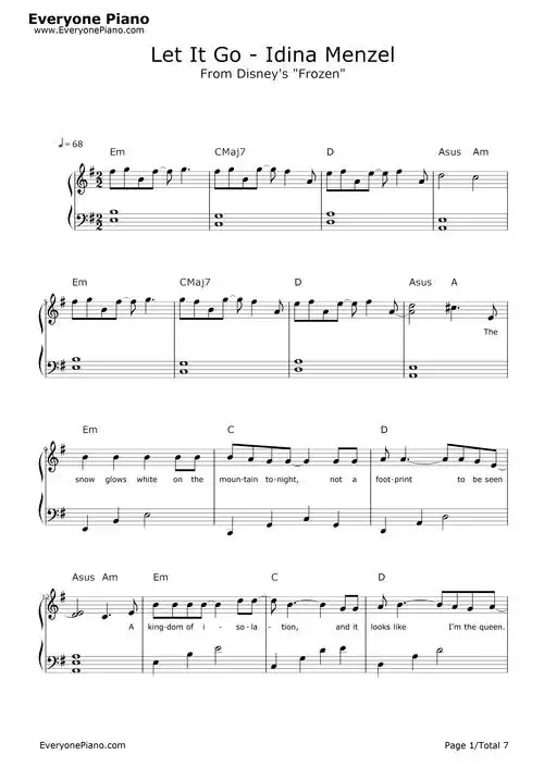 let it go简单版-冰雪奇缘主题曲五线谱预览1